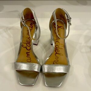 Sam Edelman soft silver sandal with ankle strap 3 in heel